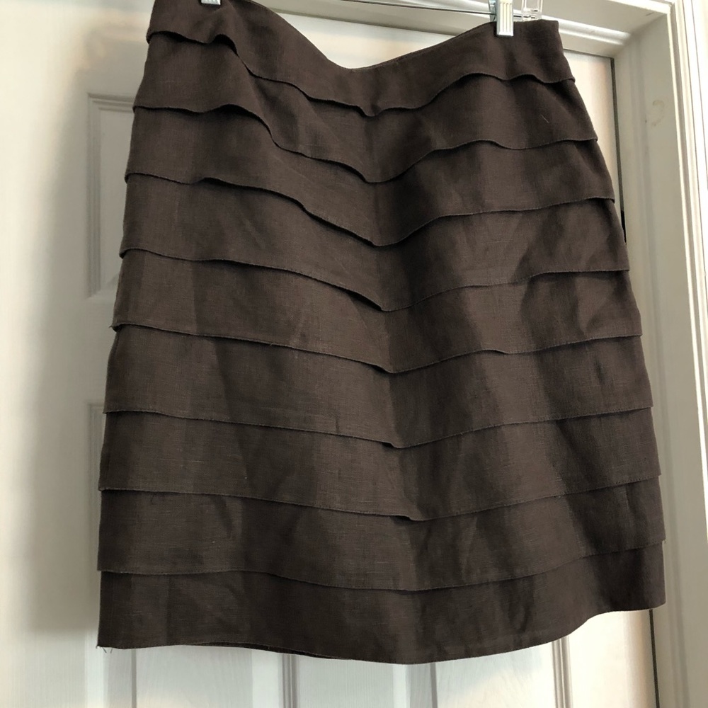 Larry Levine Sz 10 Linen Tiered Ruffle Skirt